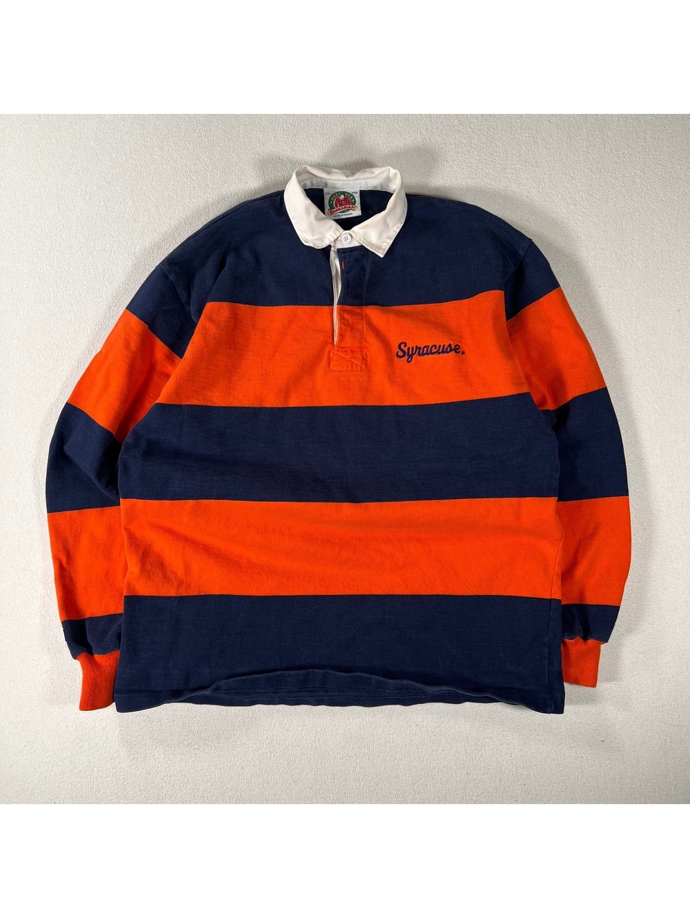 Vintage Barbarian orange blue border rugby long sleeve shirt